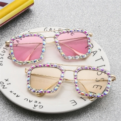 Square Frame Marine Lens With Diamond Studded Metal Crystal Sunglasses Distributor