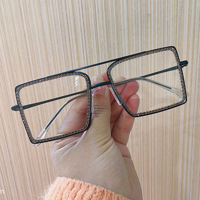 Large Frame Square Rhinestone Flat Mirror With Clear Lenses Distributor