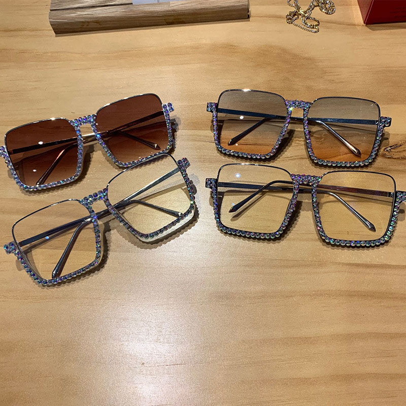 Half-frame Clear Piece Rhinestone Sunglasses Distributor