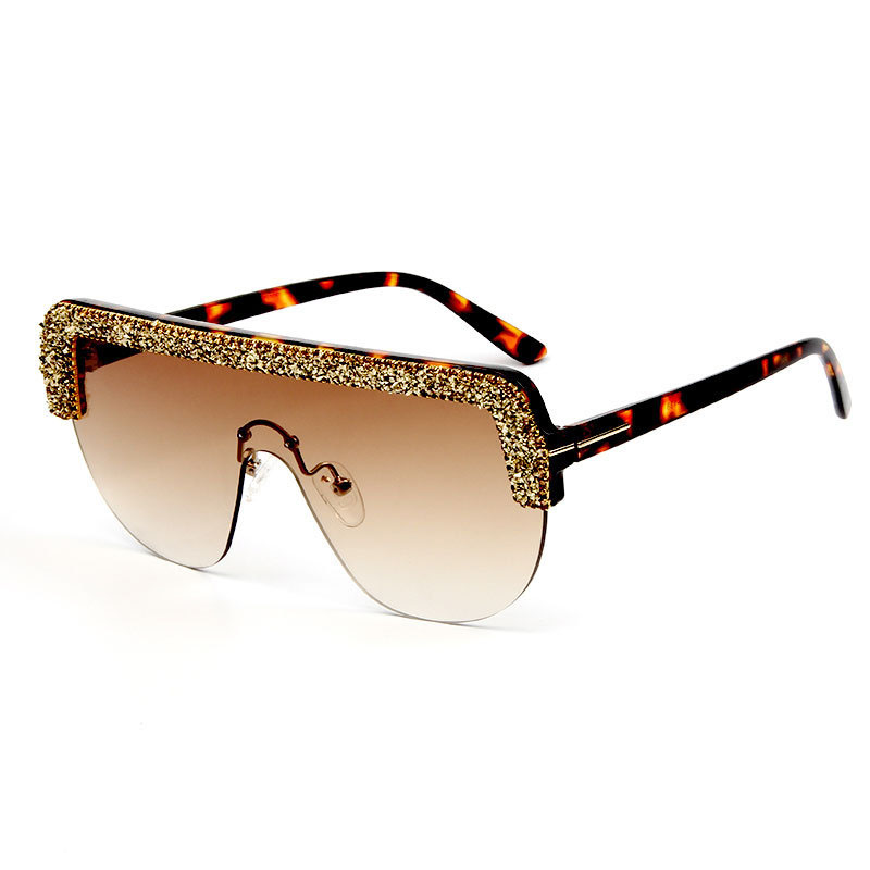 One-piece Lens Flat Top With Diamonds Colorful Crushed Stone Sunglasses Distributor