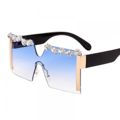 Square Fashion Rimless Oversized Frame With Diamond Sunglasses Distributor