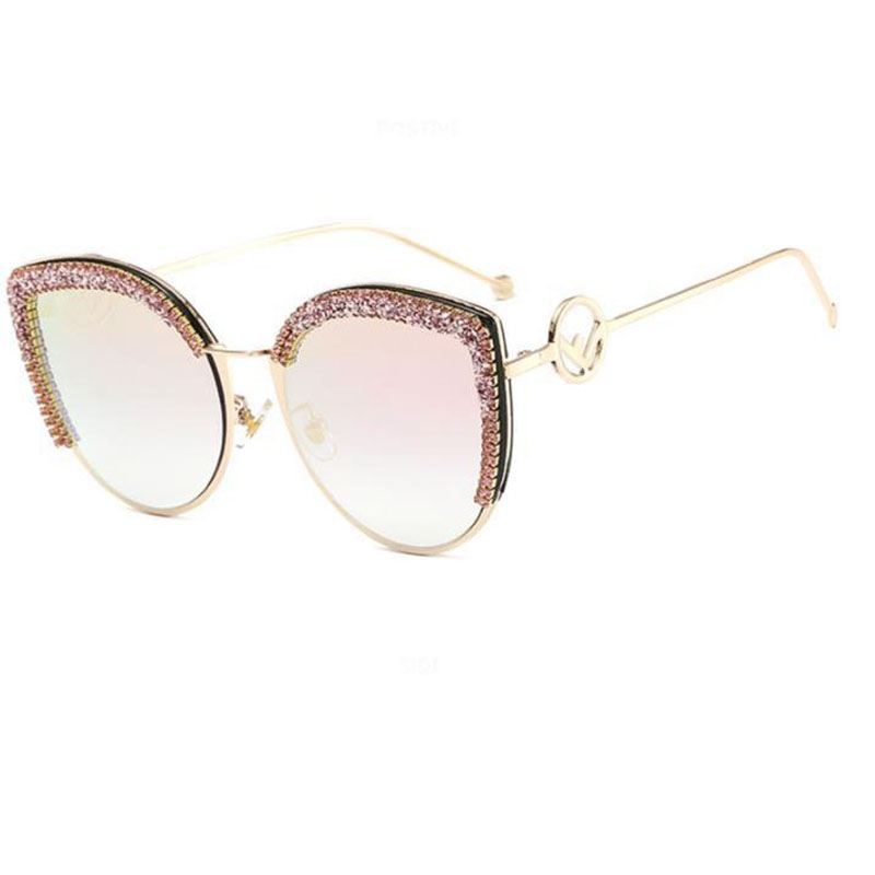 Trendy Diamond Encrusted Cat Eye Sunglasses Crushed Stone Letter F Glasses Distributor