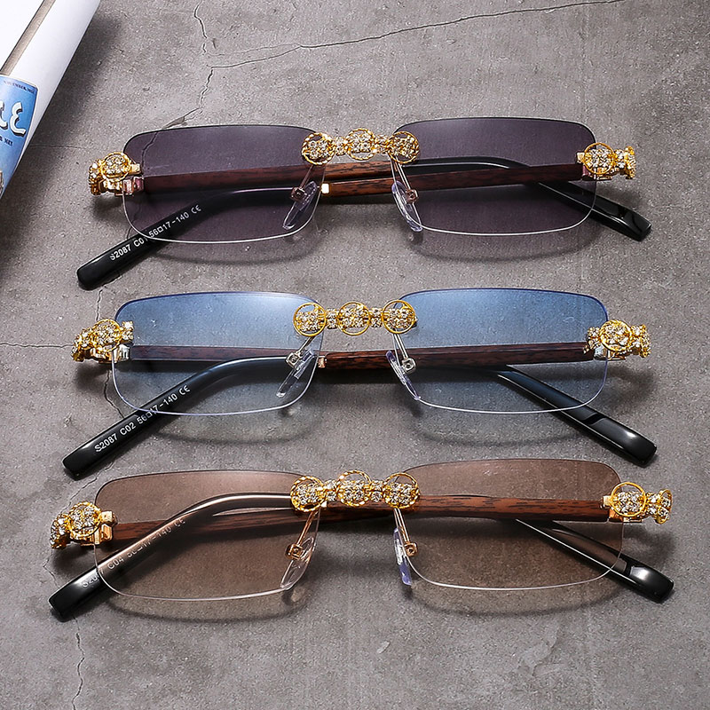 Small Box Personality Diamond Sunglasses Without Frame Cut Edge Temples Supplier
