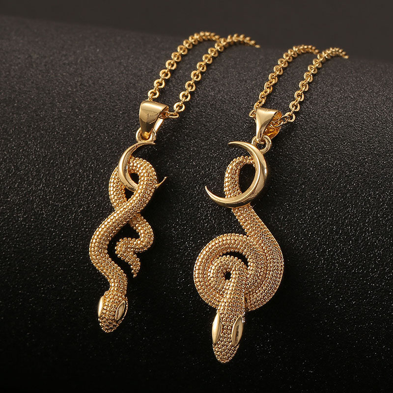 Copper Plated Real Gold Cobra Pendant Moon Necklace Manufacturer