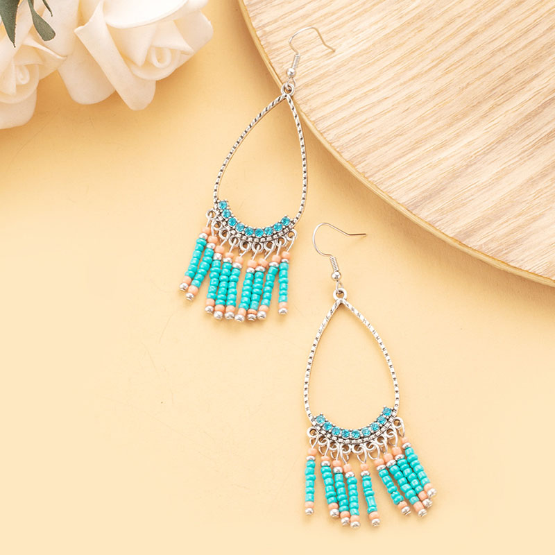 Bohemian Coloured Rice Bead Tassel Round Dangle Earrings Manufacturer