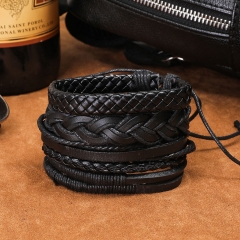 Vintage Punk Multi-layered Braided Cowhide Bracelet Set Of Five Supplier