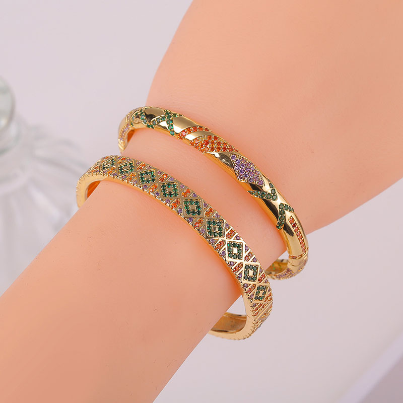 Coloured Zirconia Copper Plated Real Gold Geometric Bracelet Manufacturer