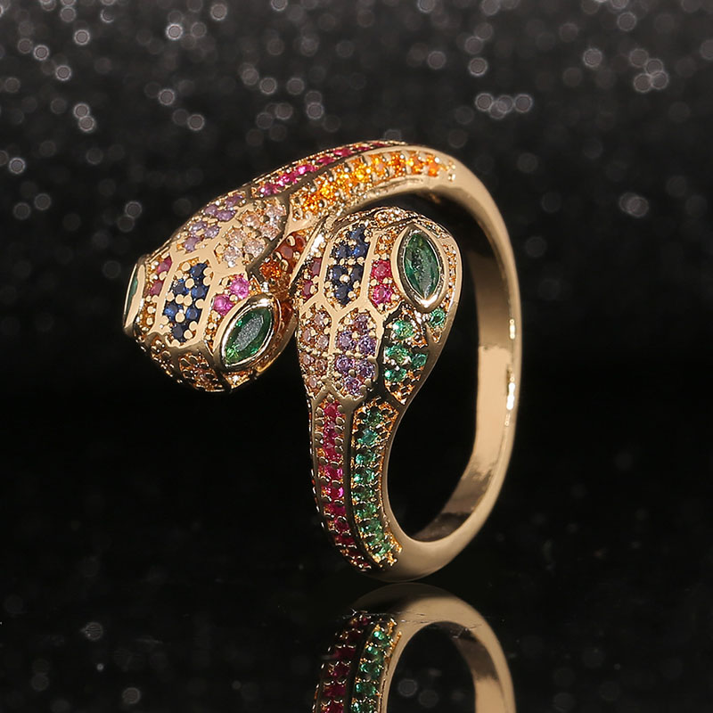 Brass Set Coloured Zirconia Snake Design Ring Manufacturer