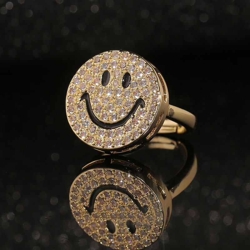 Copper Plated Real Gold Micro Zirconia Round Smiley Ring Sweet Ring Manufacturer