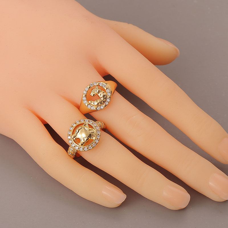 Copper Plated Real Gold Animal Exaggerated Leopard Ring Light Luxury Niche Ring Manufacturer