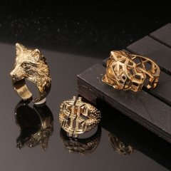 Exaggerated Wide Version Of The Hand Jewelry Wolf Head U.s. Gold Ring Hip-hop Leopard Finger Ring Manufacturer