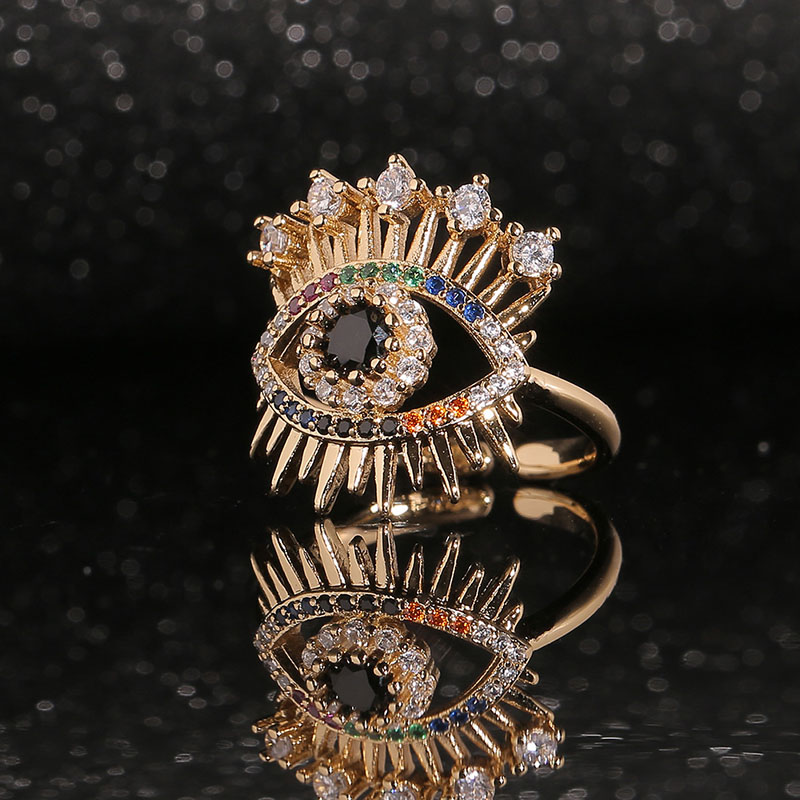 Copper Plated Real Gold Inlaid Zirconia Ring Devil's Eye Niche Design Ring Manufacturer