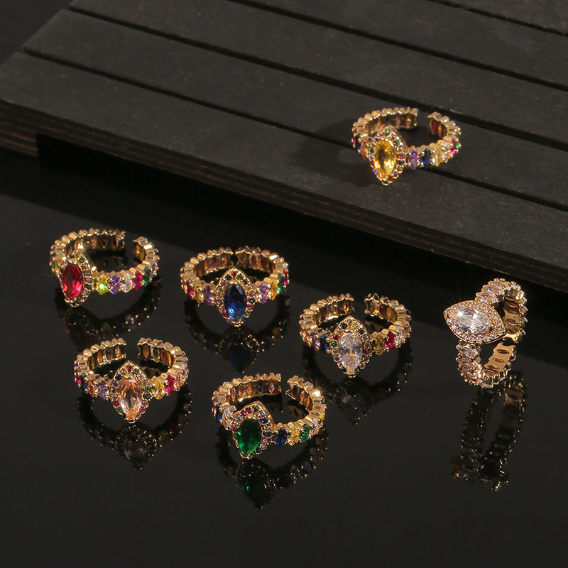 Copper Plated Real Gold Inlaid Gemstone Open Ring Colorful Diamond Zirconia Ring Manufacturer