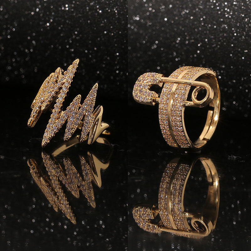 Exaggerated Hand Jewelry Pin Lightning Bolt Ring Copper Micro-set Zirconia Ring Manufacturer