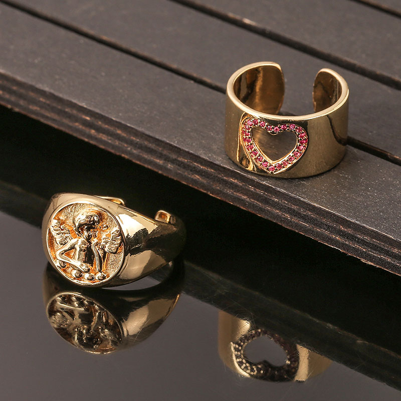 Japanese And Korean Fashion Heart-shaped Angel Ring Wide Version Of 18k Gold Vintage Sweet Tail Ring Manufacturer