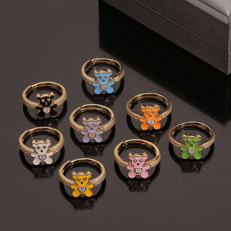 Oil Dripping Love Bear Ring Micro Zirconia Simple Finger Ring Tail Ring Manufacturer