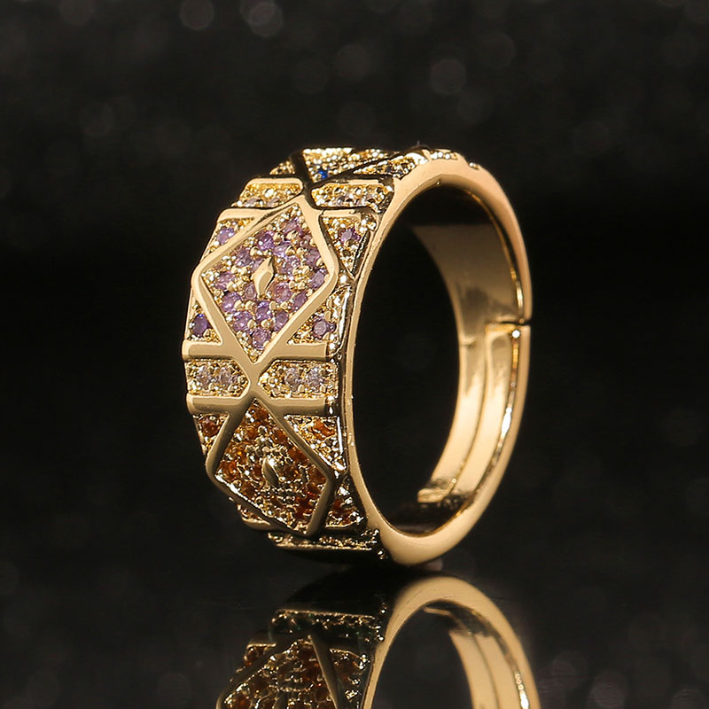 Copper Plated Real Gold Micro Zirconia Diamond Ring Geometric Temperament Ring Tail Ring Manufacturer