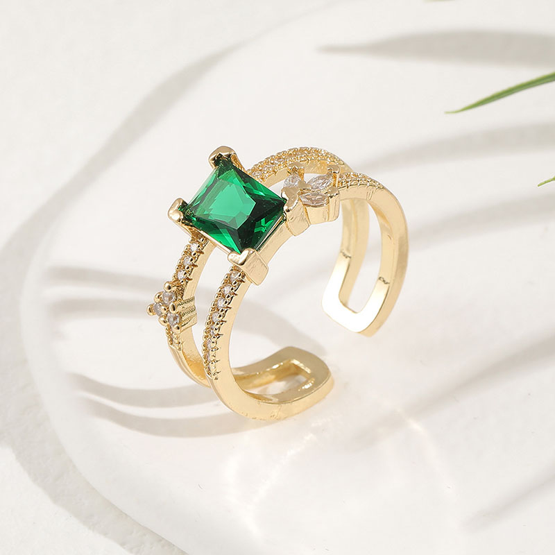 Simple Inlaid Green Zirconia Ring Double Tail Ring Vintage Manufacturer