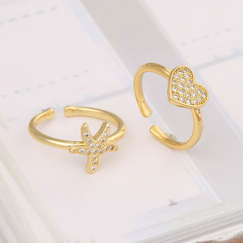 Starfish Love Ring Real Gold Plated Zirconium Ring Personality Tail Ring Manufacturer