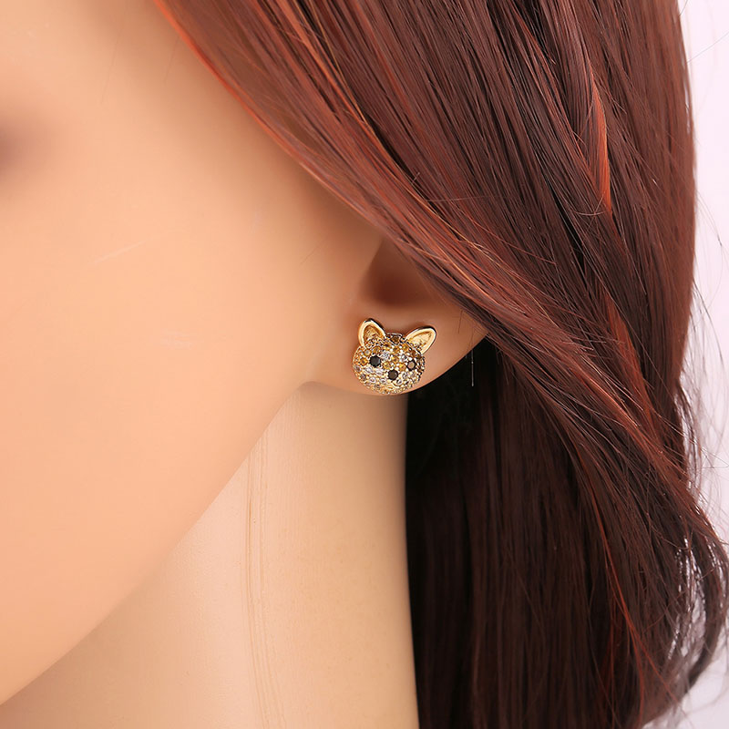 Luxury Women's Earrings Copper Micro-set Zirconia Studs Cute Cat Earrings Manufacturer