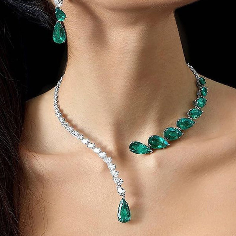Water Drop Vintage Green With Crystals Necklace Distributor