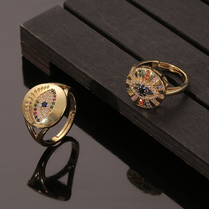 Fashion Jewelry Copper Plated Real Gold Color Inlaid Zirconia Devil's Eye Ring Vintage Manufacturer