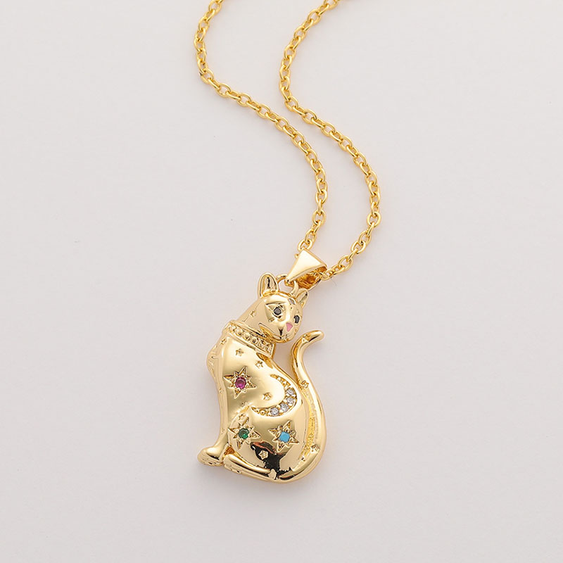 Women's Jewelry Cute Cat Pendant Copper Plated Real Gold Matching Necklace Manufacturer