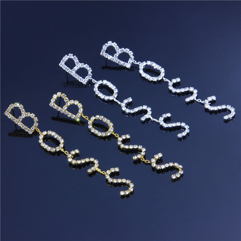 Exaggerated English Letters Rhinestone Earrings Shiny Diamond Set Trendy Birthday Earring Distributor