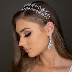 Leaf Pearl Headband Wedding Accessories Fashion Bridal Zirconia Double Layer Hair Band Distributor