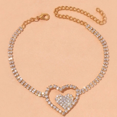 Simple Shiny Rhinestone Anklet Jewelry Full Of Diamonds Fashion Double Love Anklet Distributor