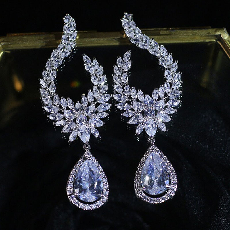 Full Diamond Bride Zircon Earrings Europe And The United States Wedding Accessories Fashion Retro Droplet Earrings Distributor