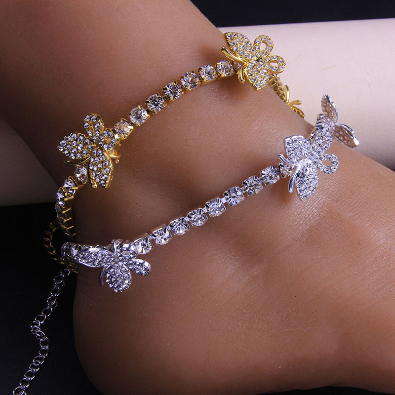 Butterfly And Diamond Tennis Chain Hip Hop Rhinestone Anklet Distributor