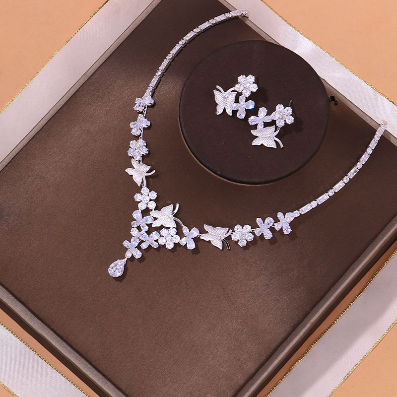Wholesale Butterfly Two Piece Wedding Zirconia Earrings Necklace Set