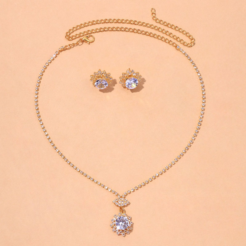 Sparkling Earrings Necklace Set Wedding Accessories Light Luxury Zirconia Bridal Jewelry Set Distributor
