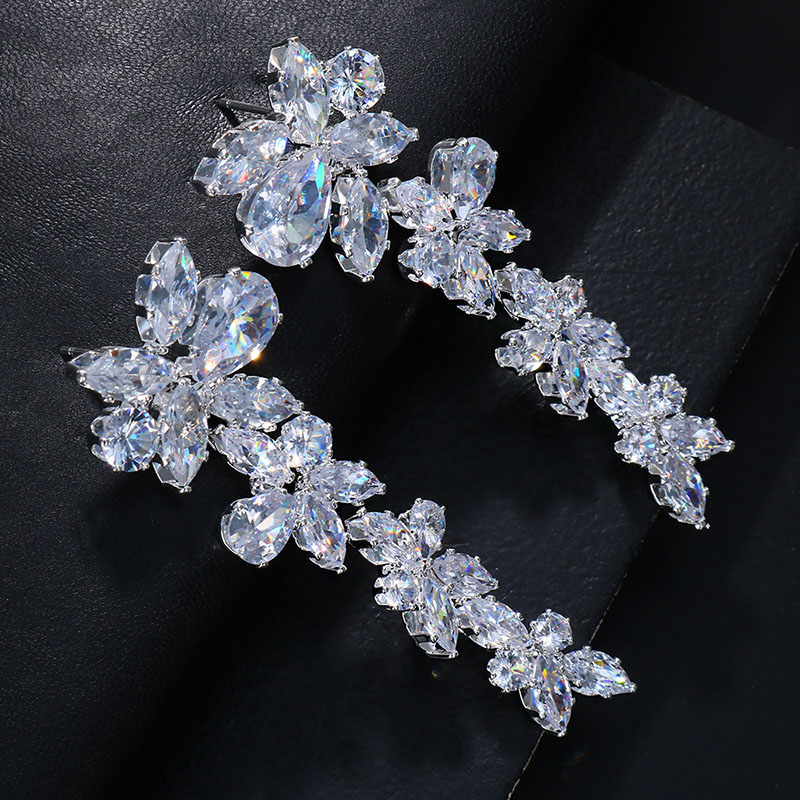 Wholesale Premium Feel Long Fashion Full Diamond Zirconia Earrings