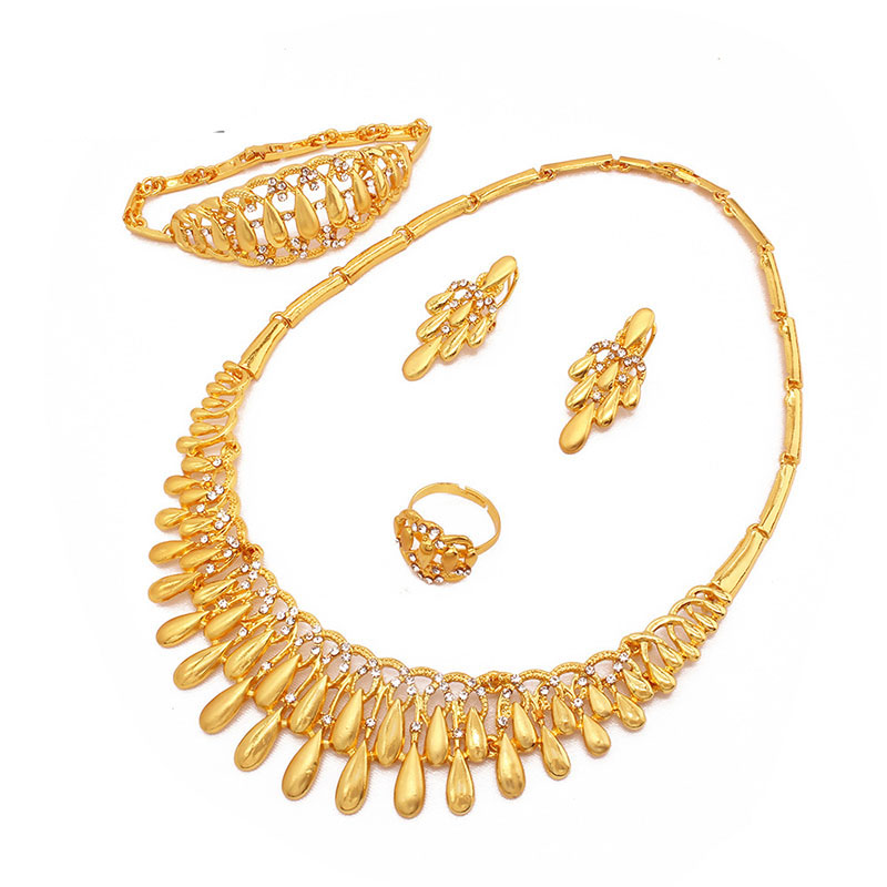 24k Gold Plated Jewelry Set Middle East Ladies Necklace Bracelet Ring Earrings Four Pieces Set Manufacturer