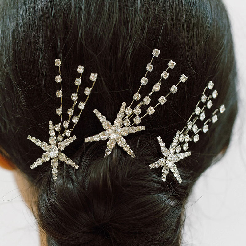 Wholesale Hexagram Rhinestone Hair Clip Dress Accessories Simple Retro Bride Side Clip Headdress