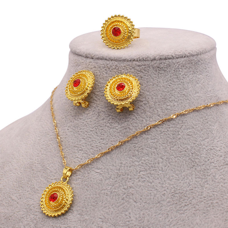 Wedding Jewelry Set Ladies Wedding Luxury Necklace Earrings Ring Three Sets Manufacturer
