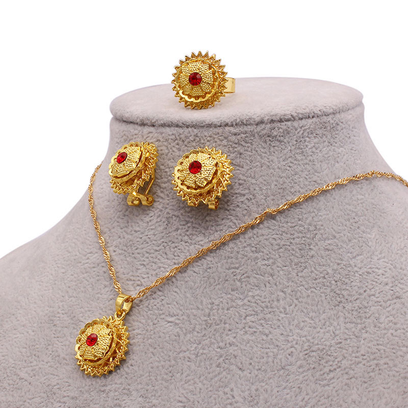 Jewelry Set Ladies Wedding Classic Necklace Earrings Ring Three Pieces Set Manufacturer