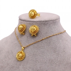 Luxury Jewelry Set Ladies Wedding Gold Necklace Earrings Ring Three Pieces Set Manufacturer