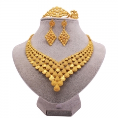 24k Gold Plated Bridal Jewelry Set Fashion Necklace Bracelet Ring Earrings Four Pieces Set Manufacturer