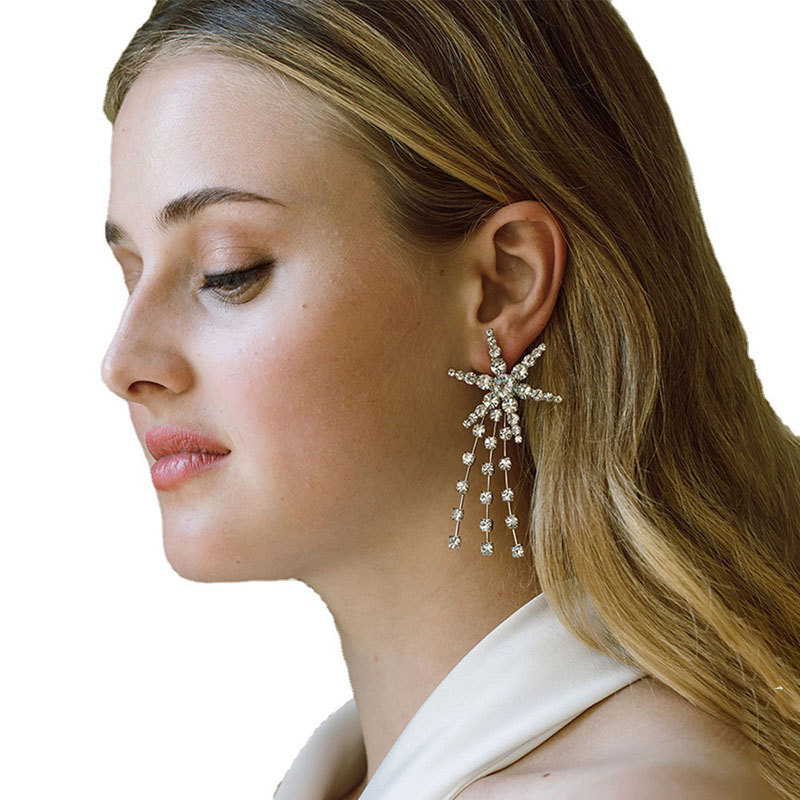 Wholesale Hexagram Tassel Earrings Europe And The United States Wedding Jewelry Simple Vintage Diamond-set Earrings