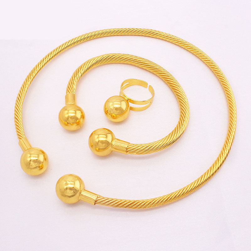 Bridal Jewelry Set Middle East Ladies Wedding Collar Necklace Bracelet Ring Three Piece Set Manufacturer
