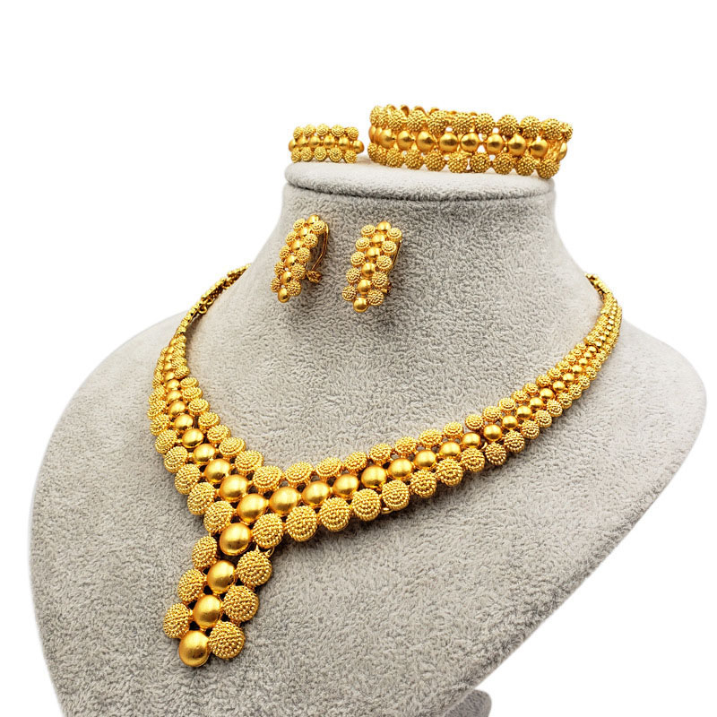 24k Gold Plated Bridal Jewelry Set Ladies Necklace Bracelet Ring Earrings Four Pieces Set Manufacturer
