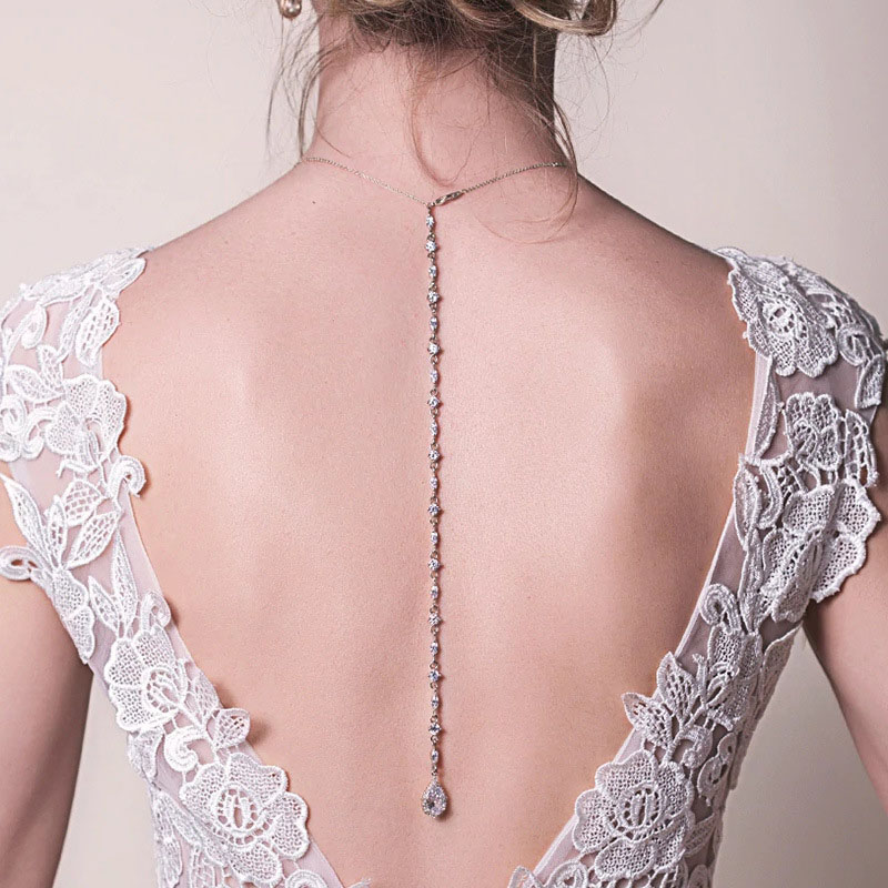Wholesale Sexy Body Chain Wedding Accessories Light Luxury Zircon Bride Back Chain Necklace