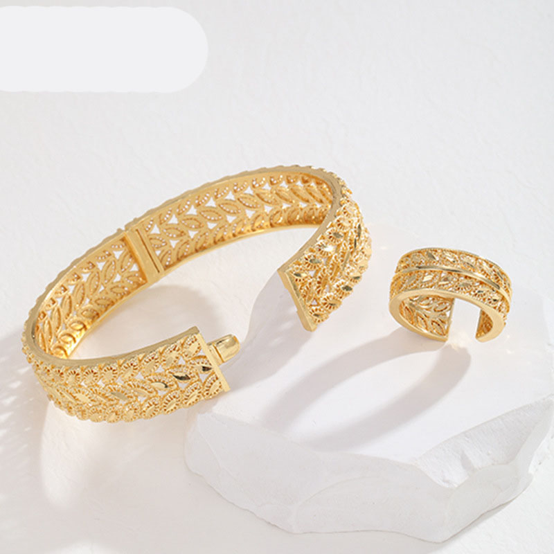Wheat Spike 24k Gold Plated Floral Copper Bracelet Ring Bracelet Ring Two Sets Manufacturer