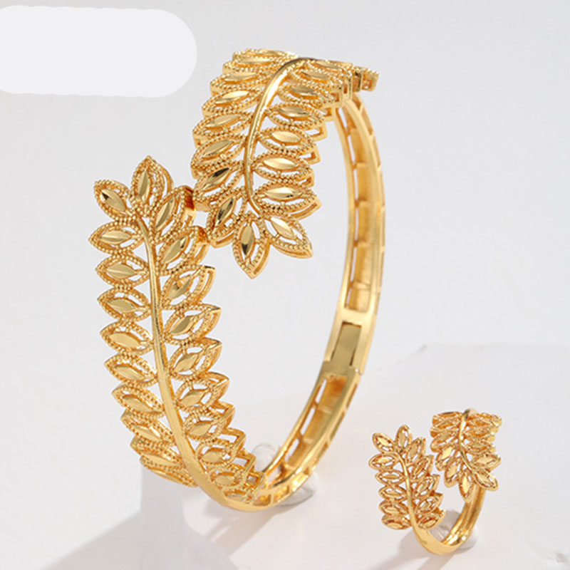 Wheat Spike 24k Gold Plated  Copper Bracelet Ring Saudi Arabia Bracelet Ring Two Sets Manufacturer