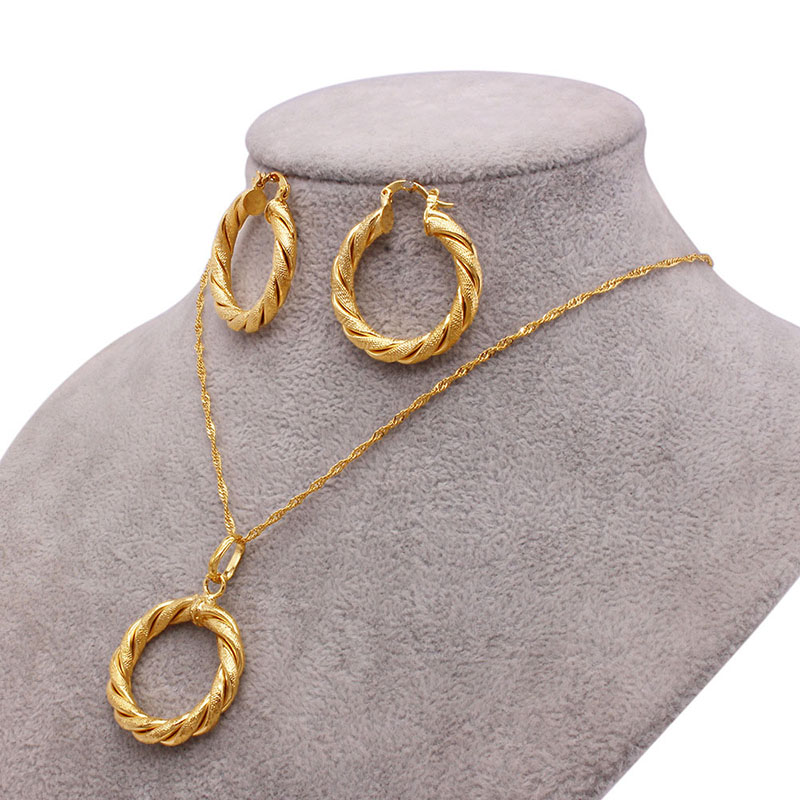 24k Gold Plated Round Necklace Earrings In Gold Set Of Two Supplier