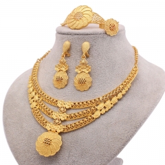 Dubai 24k Gold Jewelry Set Women's Necklace Earrings Ring Bracelet Four-piece Set Manufacturer