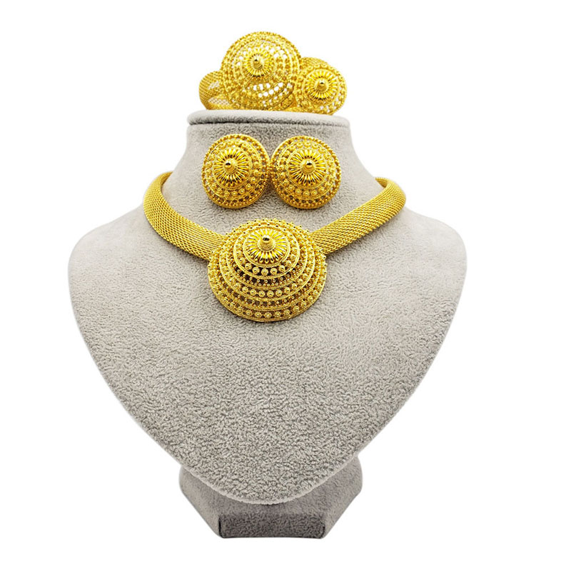 24k Gold Plated Set Of Necklace Earrings Ring Bracelet Bride Manufacturer